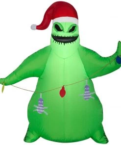 Christmas Gemmy Airblown Inflatable Oogie Boogie In Santa Hat With Light String, 3.5 Ft Tall
