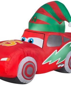 Gemmy Christmas Airblown Inflatable McQueen W/Stocking Cap S LG Disney, 3.5 Ft Tall, Red