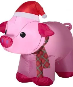Gemmy Christmas Airblown Inflatable Inflatable Christmas Pig, 2.5 Ft Tall, Pink