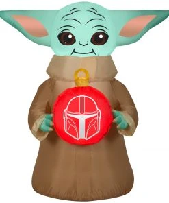 Gemmy Christmas Airblown Inflatable Inflatable Grogu™ With Ornament, 3.5 Ft Tall, Brown