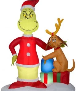 Seasons Inflatables Coming Soon Gemmy 6' Airblown Grinch And Max W/Presents Scene Christmas Inflatable