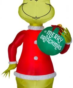 Gemmy Christmas Airblown Inflatable Grinch W/Ornament Giant Dr. Seuss , 11 Ft Tall, Multicolored