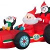 Gemmy Christmas Airblown Inflatable Inflatable Santa's Racecar With Penguins, 4 Ft Tall, Red