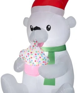 Seasons Inflatables Gemmy 5.5' Animated Airblown Inflatable Nom Nom Polar Bear W/Cupcake