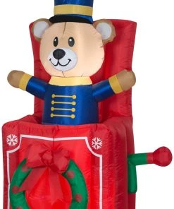 Gemmy Animated Christmas Airblown Inflatable Bear Pop Up, 5 Ft Tall, Multicolored