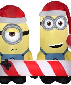 Seasons Inflatables Gemmy 6' Airblown Inflatbale Minions Carrying Candy Cane Scene Christmas
