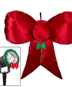 Gemmy Christmas Airblown Inflatable Mixed Media Hanging Velvet Bow Red/Gold W/External Spotlight