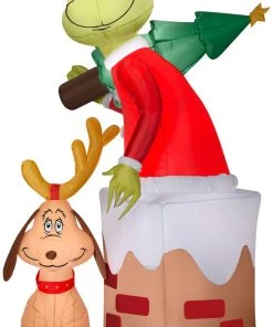Gemmy Christmas Airblown Inflatable Grinch In Chimney W/Max Scene Dr. Seuss, 5.5 Ft Tall