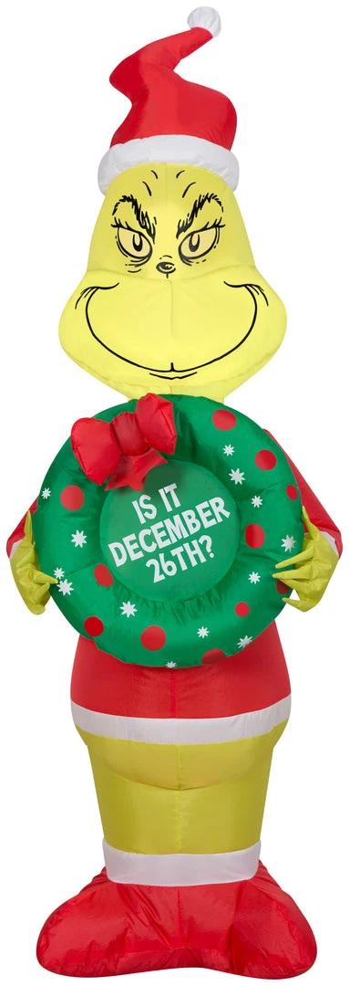 Gemmy Christmas Airblown Inflatable Inflatable Grinch With Wreath, 4 Ft Tall, Yellow 3 Gemmy Christmas Airblown Inflatable Inflatable Grinch With Wreath, 4 Ft Tall, Yellow