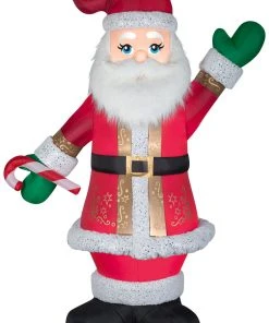 Gemmy Christmas Airblown Inflatable Mixed Media Luxe Santa W/Candy Cane, 8 Ft Tall, Multicolored