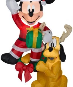 Gemmy Christmas Airblown Inflatable Hanging Mickey And Pluto Disney, 5 Ft Tall, Multicolored