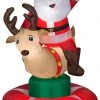 Seasons Inflatables Gemmy 6.5' Animated Airblown Inflatable Santa & Reindeer Rodeo Scene