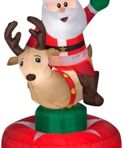Seasons Inflatables Gemmy 6.5' Animated Airblown Inflatable Santa & Reindeer Rodeo Scene