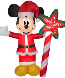 Gemmy Christmas Airblown Inflatable Inflatable Mickey Mouse With "Happy Holidays" Sign, 7 Ft Tall