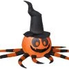 Gemmy Airblown Inflatable Orange And Black Spider With Witch Hat, 3 Ft Tall, Multicolored