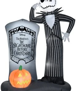 Gemmy 6 Ft Tall Airblown Jack Skellington W/Tombstone Scene Disney Halloween