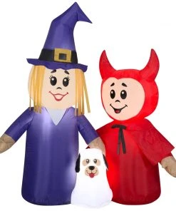 Gemmy Christmas Airblown Inflatable Treater Trio Scene, 5 Ft Tall, Multicolored Halloween