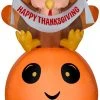 Gemmy Airblown Inflatable Pumpkin And Turkey With Happy Thanksgiving Banner, 4.5 Ft Tall, Orange Halloween
