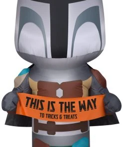 Gemmy Christmas Airblown Inflatable Inflatable Mandalorian With Halloween Banner, 5 Ft Tall, Grey