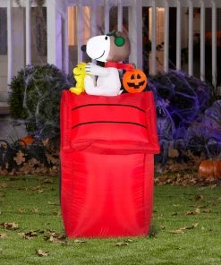 Gemmy 3.5' Airblown Snoopy As Flying Ace On Dog House Halloween Inflatable