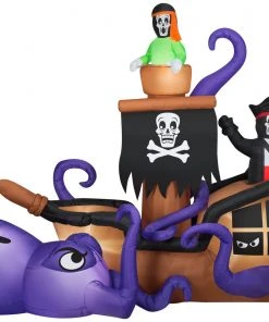 Gemmy Airblown Inflatable Halloween Pirate Ship, 7.5 Ft Tall, Black