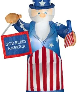 Gemmy 6' Airblown Uncle Sam W/Flag & Banner Spring Inflatable Inflatables