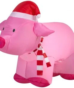 Gemmy 2.5' Airblown Pig Wearing Santa Hat Christmas Inflatable