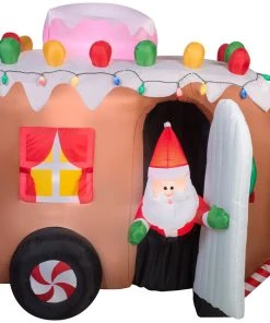 Gemmy Animated Christmas Airblown Inflatable Gingerbread Trailer, 5.5 Ft Tall, Brown