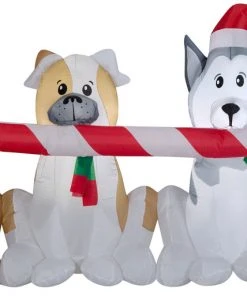 Gemmy 3.5' Airblown Puppies Sharing A Big Candy Cane Christmas Inflatable