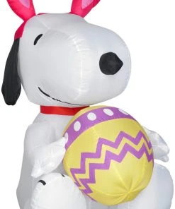 Easter Gemmy Airblown Inflatable Snoopy With Bunny Ears And Decorated Egg, 3.5 Ft Tall