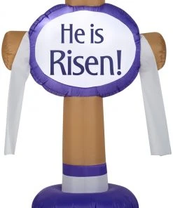Gemmy Airblown Outdoor “He Is Risen” Easter Sign , 3.5 Ft Tall, Brown
