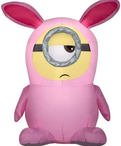 Easter Gemmy Airblown Inflatable Stuart In Pink Bunny Suit, 3.5 Ft Tall, Pink