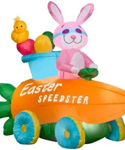 Gemmy Airblown Inflatable Easter Bunny Speedster, 3 Ft Tall, Pink