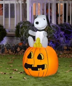 Gemmy 3.5' Airblown Snoopy And Woodstock On Pumpkin Peanuts Halloween Inflatable