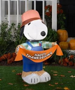 Gemmy Coming Soon 3.5' Airblown Snoopy As Scarecrow Thanksgiving Inflatable