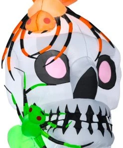 Halloween Gemmy Airblown Skull With Spiders, 5.5 Ft Tall, White