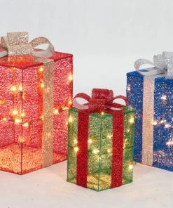 Everstar Set Of 3 UL Gift Box Sculpture Christmas