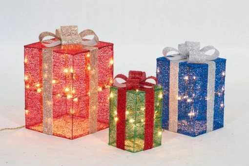 Everstar Set Of 3 UL Gift Box Sculpture Christmas